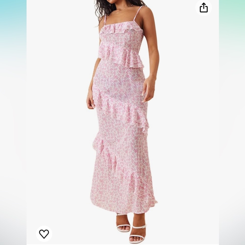 NEW Women Spaghetti Straps Floral Maxi Dress Sleeveless Tiered Ruffle Long Dress